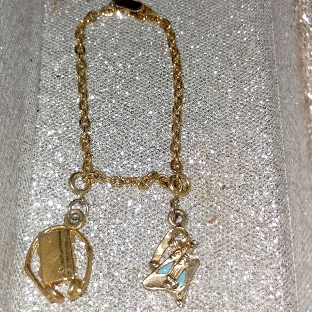 Vintage gold guitar and headphones charm bracelet
